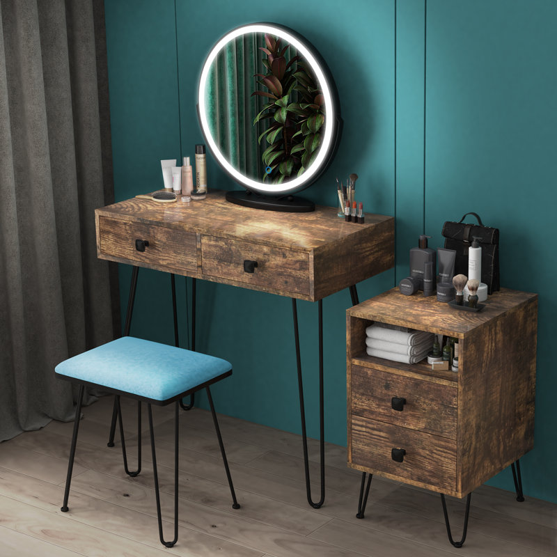 Corrigan Studio® Cheneyville Vanity Set with Stool and Mirror & Reviews
